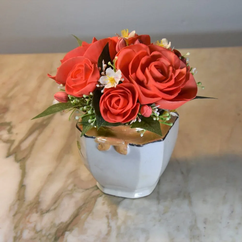 UPCYCLING at it's best! Vintage lusterware sugar bowl w/airbrushed Sola flowers